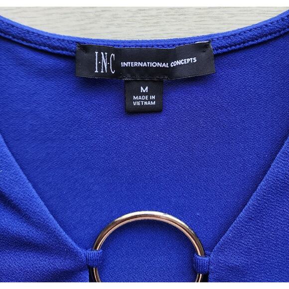 TOP/BLOUSE-INC INTERNATIONAL CONCEPTS-Royal Blue-3/4 Sleeves-Decorative Rings-M - Picture 5 of 13